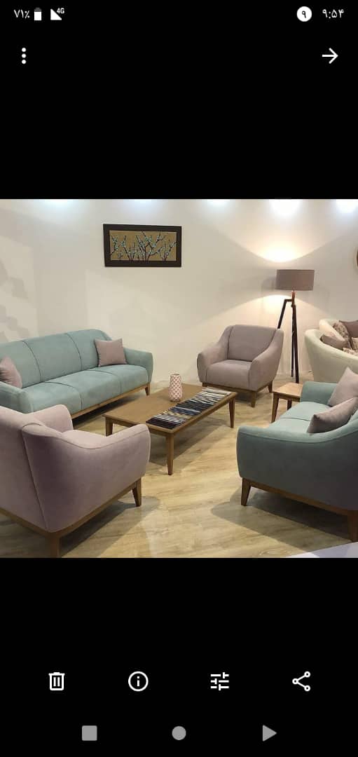  مبل کارلو ۵ نفره 3+1+1کلاف چوب روس نشیمن اسفنج ۳۵ کیلویی کف فنر پارچه هانزو دارای رنگبندی چوب و پارچه 