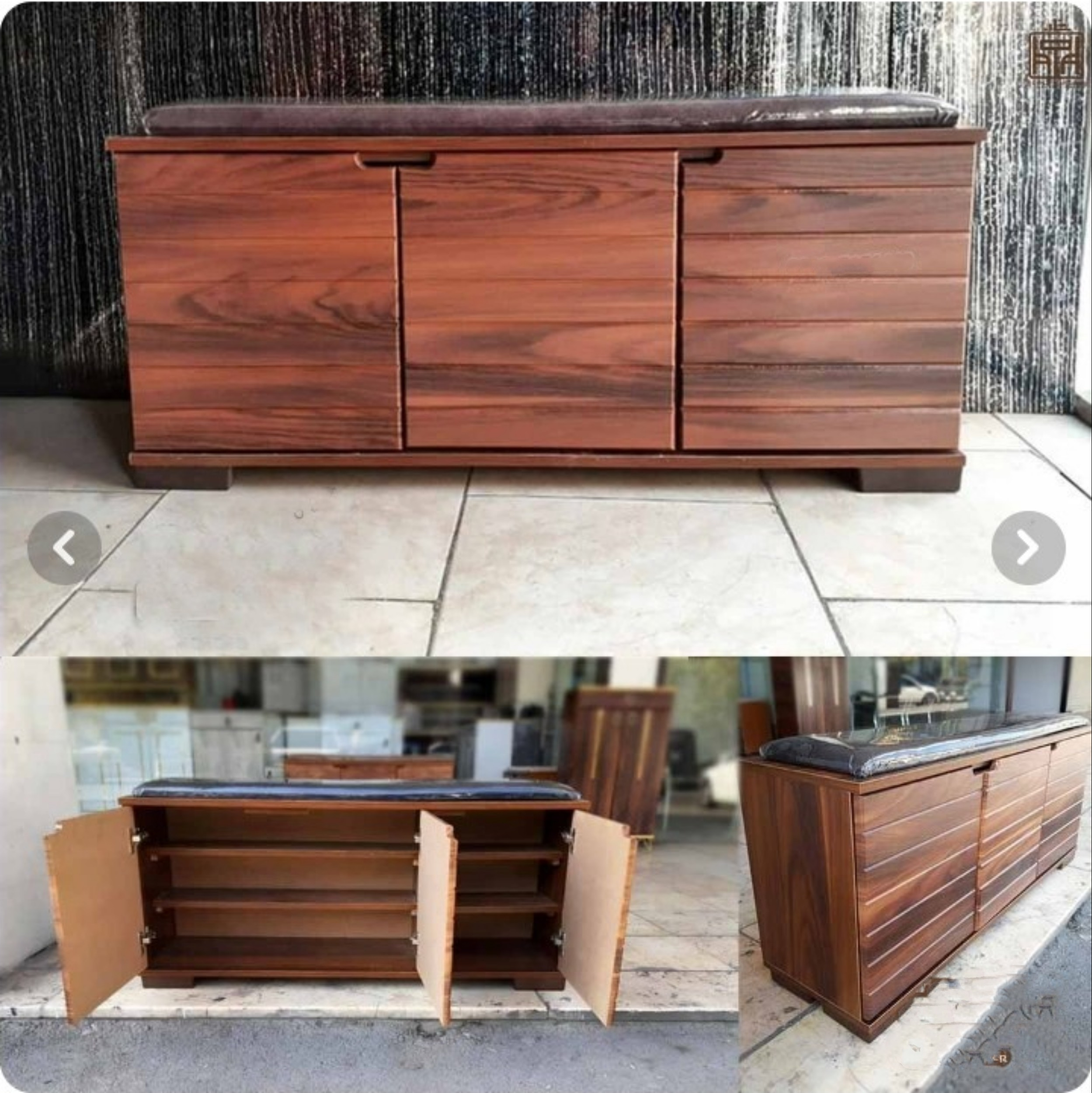  جاکفشی نشیمن دار مدل ۳ دربجنس mdf ابعاد 113×32×55سه درب دارای لولای آرام بند دارای رنگبندی ۳ طبقه 