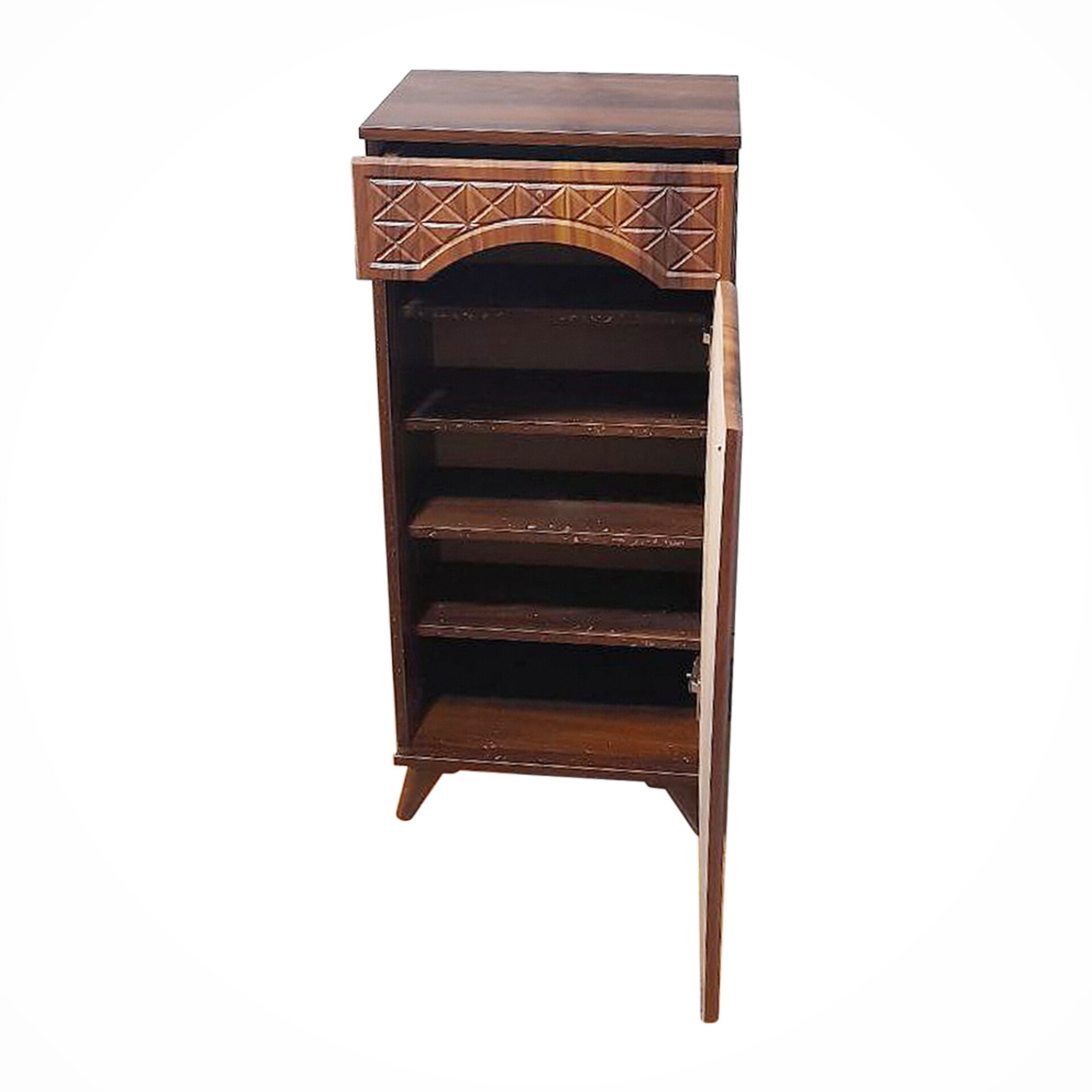   جاکفشی تک درب اقاقیا تک درب و تک کشو ۵ طبقه ابعاد 45×32×95جنس بدنه ملامینه شرکتی و نما mdf وکیوم لولای آرام بند برای درب ها دارای رنگبندی پایه پلاسیتیک فشرده