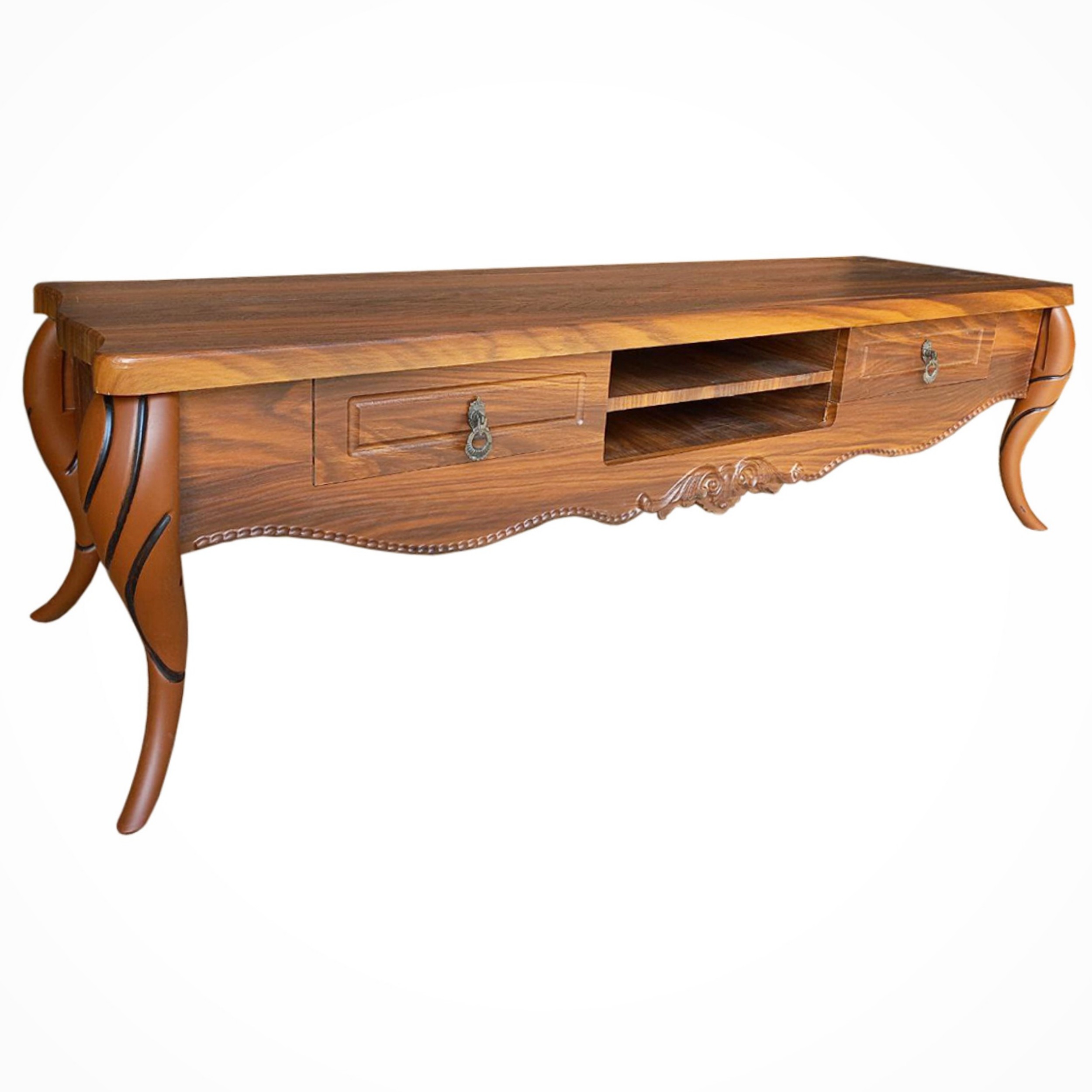  میز تلویزیون مدل پیچک ابعاد 180×35×45جنس mdfدو کشو تا تلویزیون 75 اینچ مناسب پایه های پیچی دارای رنگبندی 