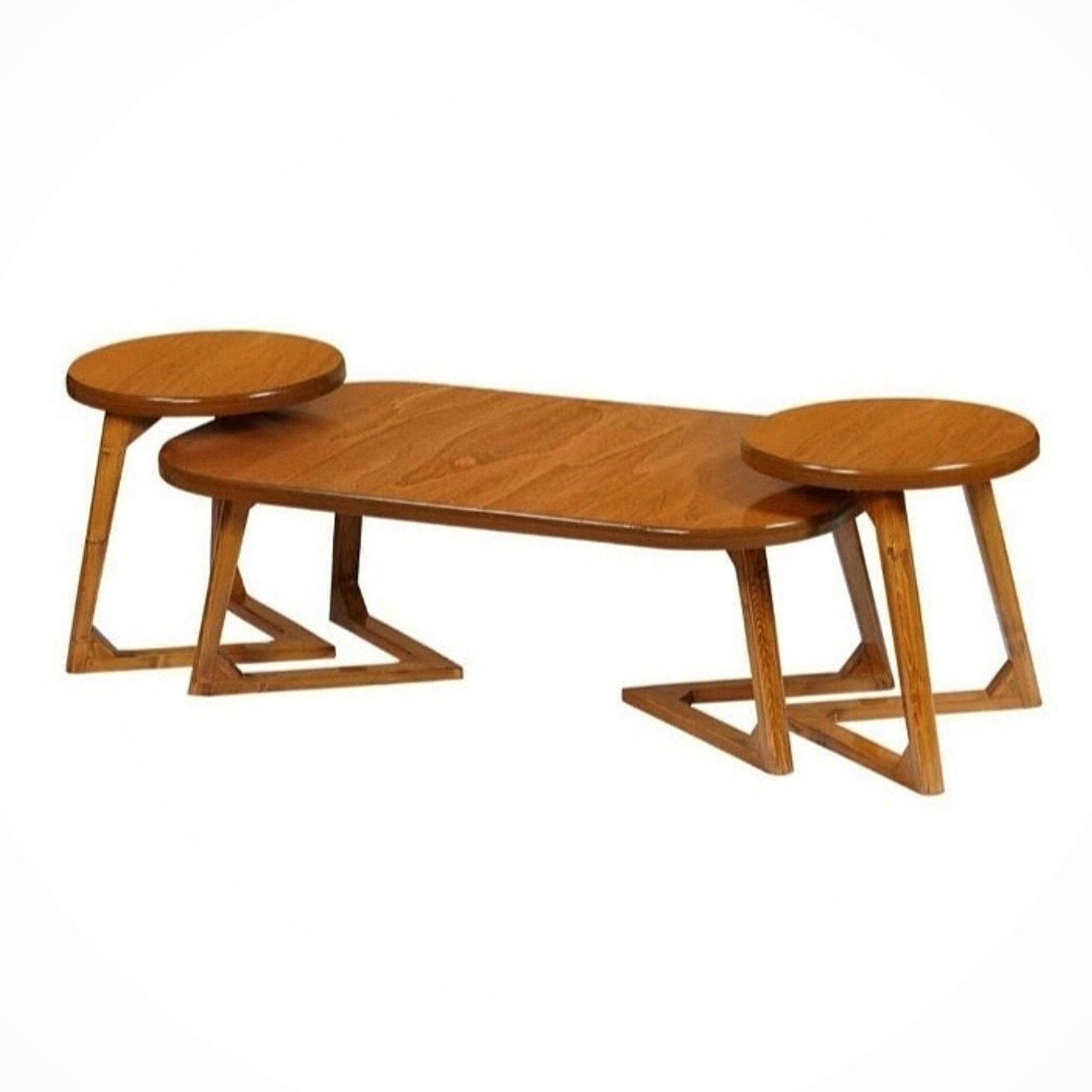  میز جلومبلی و عسلی مدل لبتابی  3تکه یک جلومبلی و دوتا عسلی گرد جنس چوب روس ابعاد 57×100×5040×40×55دارای رنگبندی 