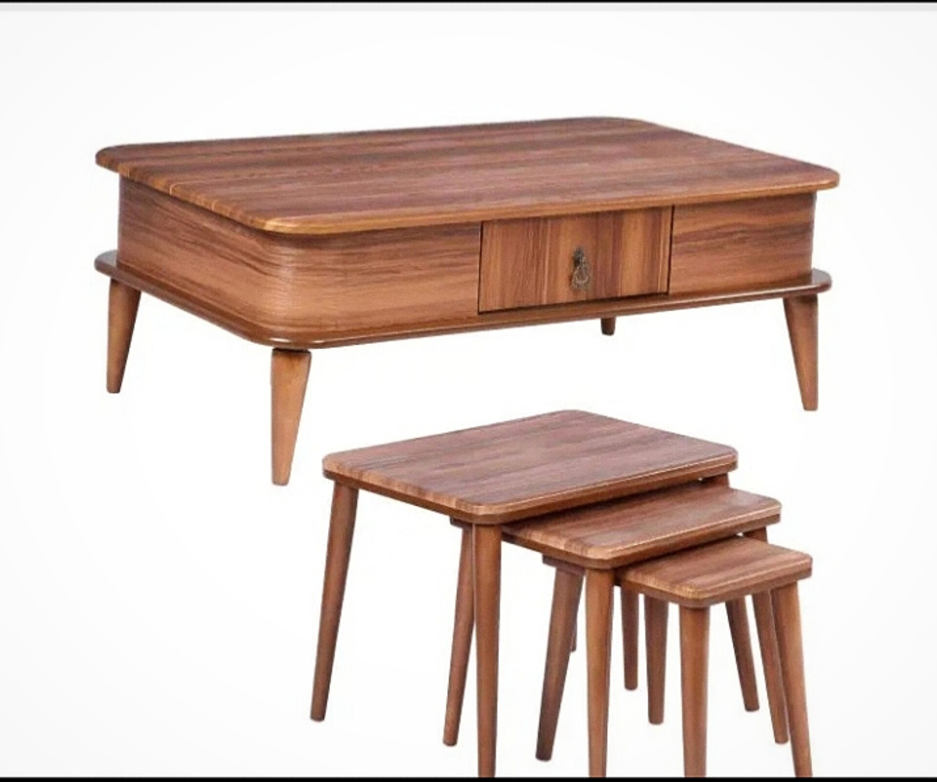  میز جلومبلی و عسلی مدل لیما 4عددی جنس mdf ابعاد100×67×35یک جلومبلی دوکشو و سه تا میز عسلی زیرهم رو پایه،ها،abs و پیچی دارای رنگبندی دارای بسته بندی کارتن 