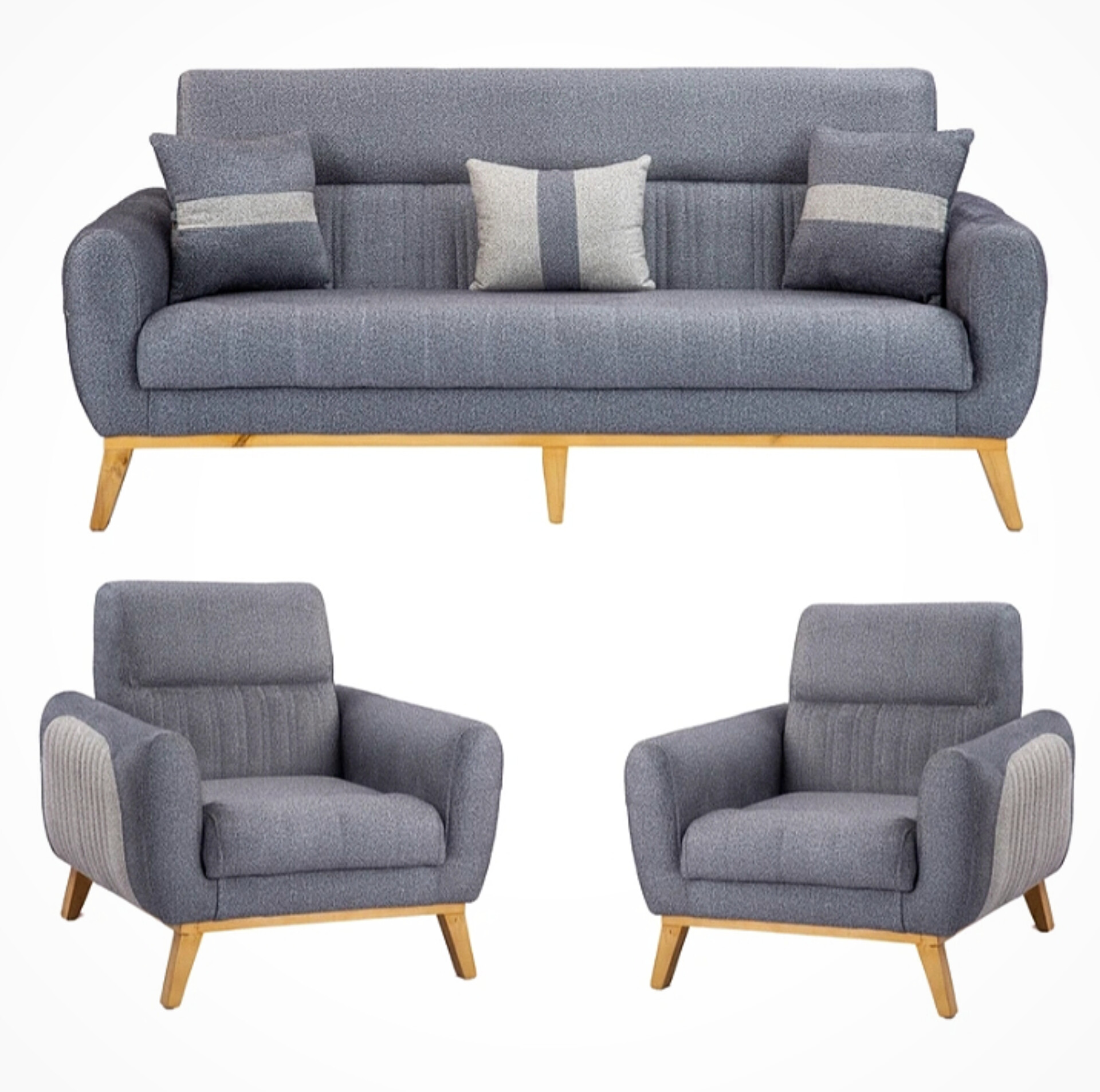  مبل راحتی ۷ نفره 3+2+1+1کلاف چوب روس نشیمن اسفنج پارچه هانزو دوخت شیاری روی دسته ها دارای رنگبندی چوب و پارچه دارای کوسن امکان افزایش تعداد نفرات