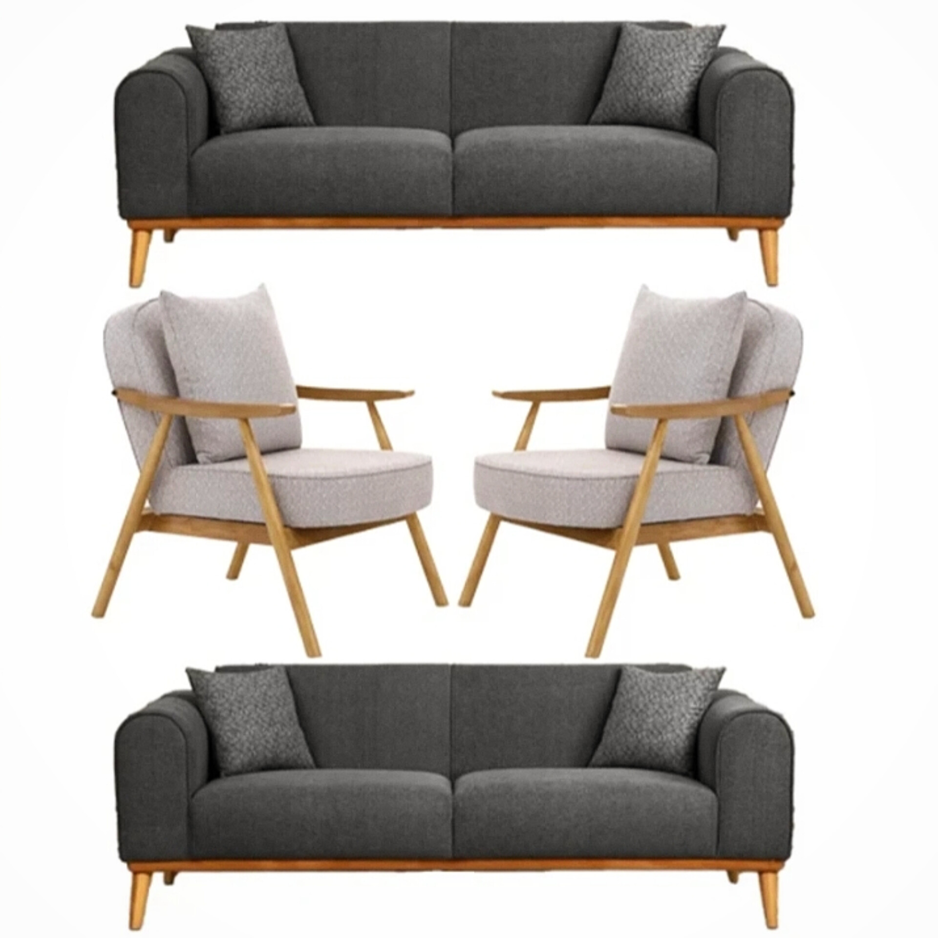  مبل راحتی مینیمال مدل زنبق 5 نفره 3+1+1ابعاد کاناپه 215×85×90متریال چوب روس .نشیمن اسفنج ۳۵ کیلویی پارچه هانزو کاناپه تختخواب شو تکنفره ها دسته چوبی دارای رنگبندی چوب و پارچه استفاده از بهترین یراق آلات