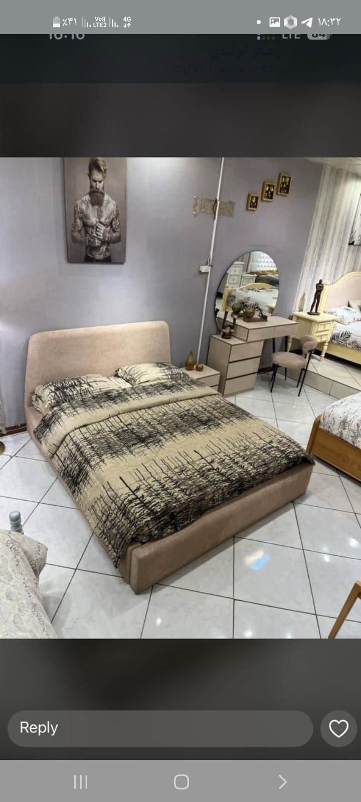  سرویس خواب دونفره مدل تدی جنس mdf ابعاد 200×160×115پارچه دیاموند دارای تخت دونفره کفی تخت پاتختی میز آرایش قاب آینه صندلی دارای رنگبندی پارچهتشک جدا حساب میشود 