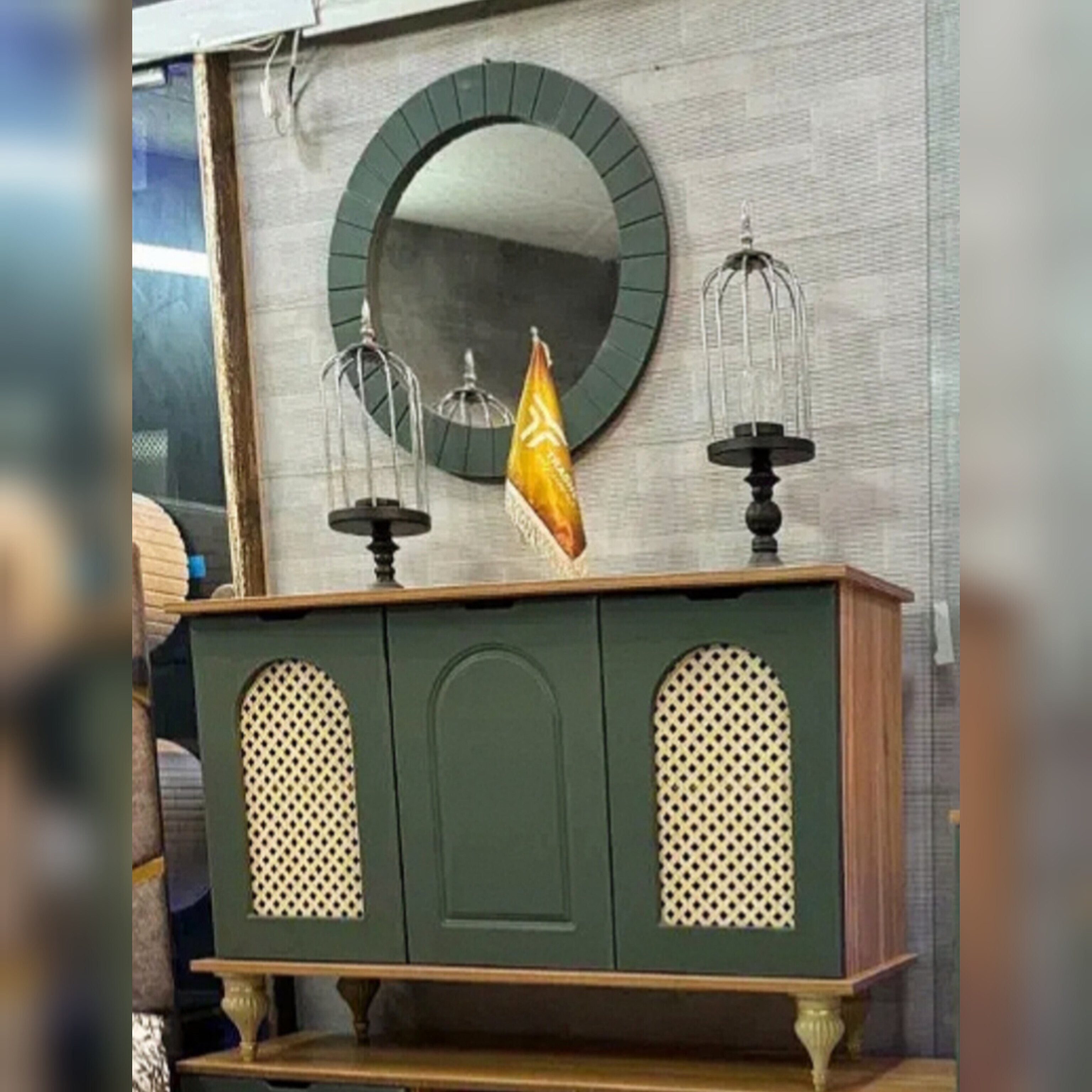 میز کنسول مدل حصیری 120-سبز