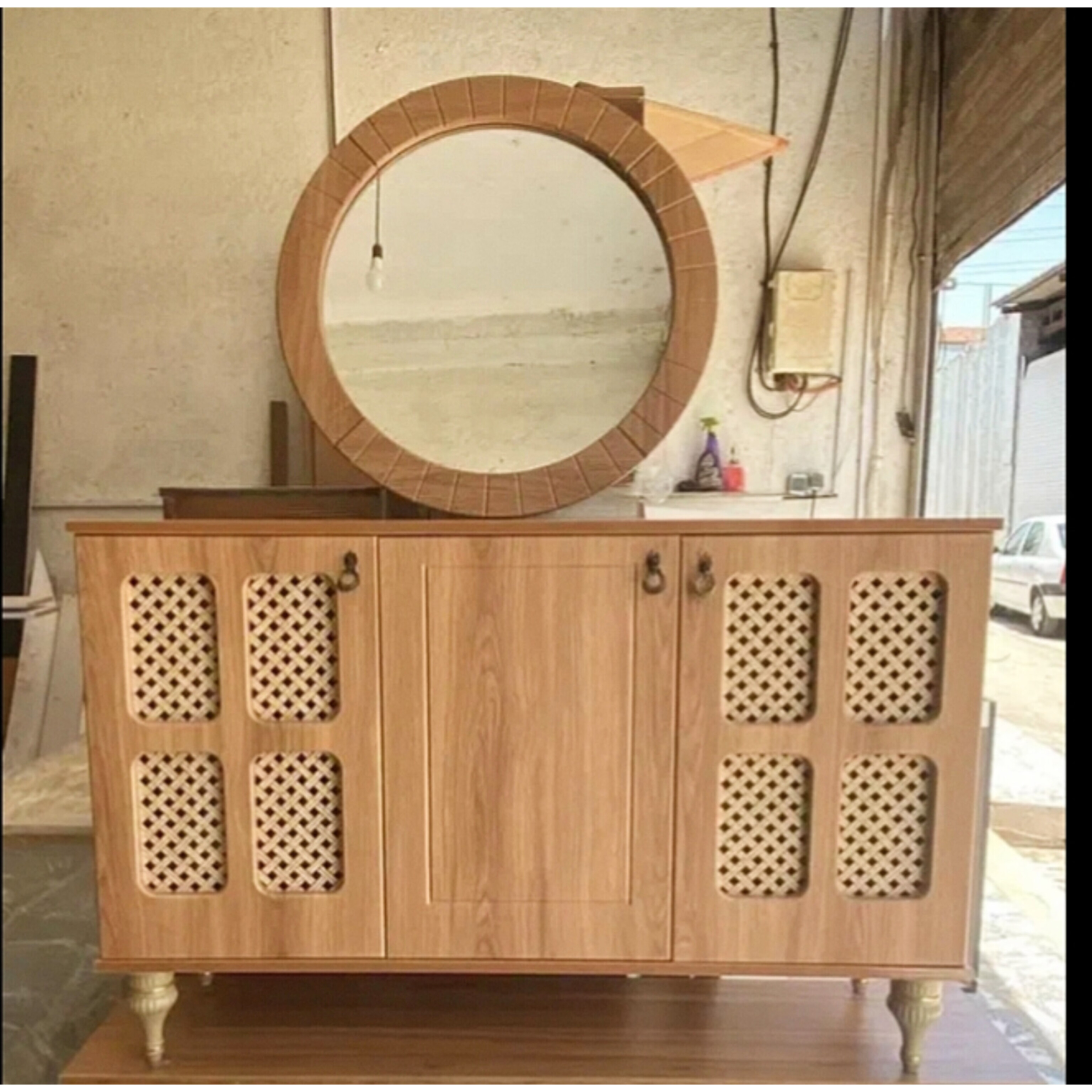 میز کنسول و آینه مدل،پنجره ای- بلوط